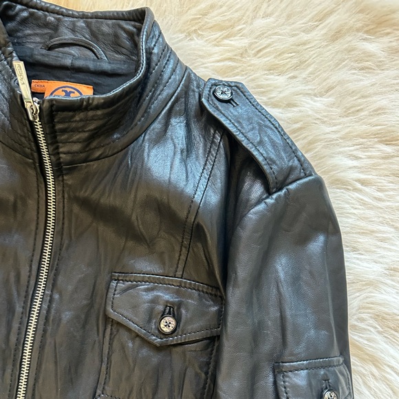 Tory Burch Black Leather Jacket size 12 - Picture 9 of 13